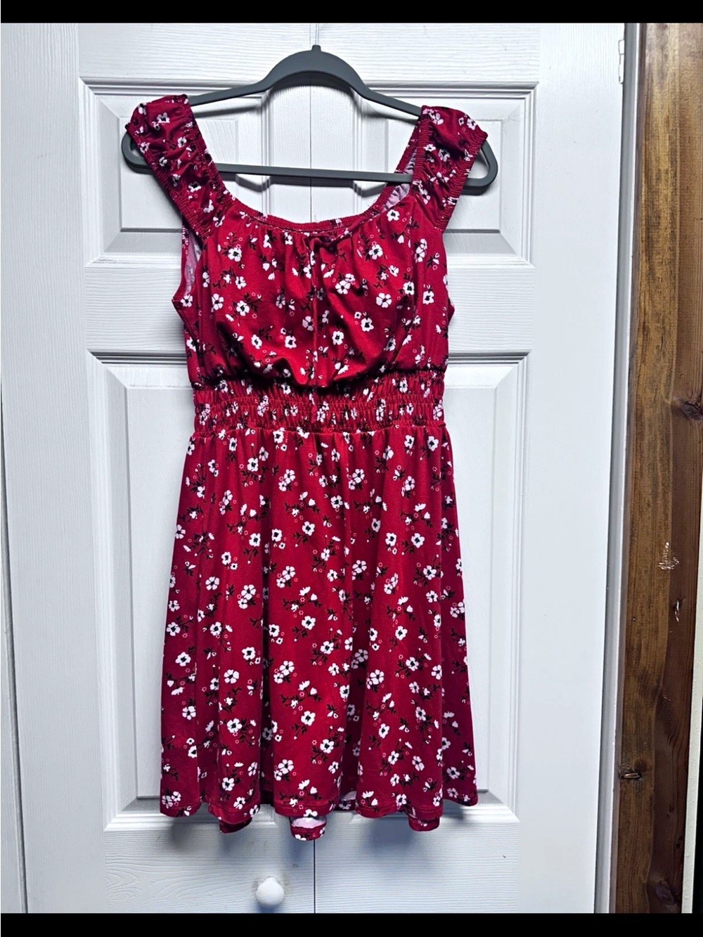 Women’s Red Floral Sundress with Smocked Waist